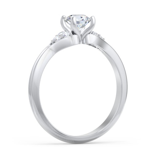 Diamond Engagement Ring with Cluster Side Accents – 14K White Gold with Diamond