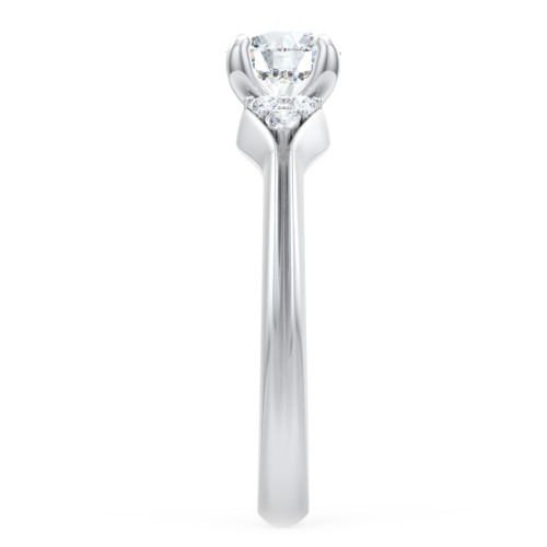 Diamond Engagement Ring with Cluster Side Accents – 14K White Gold with Diamond
