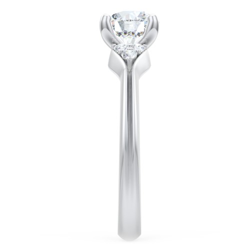 Diamond Engagement Ring with Cluster Side Accents – 14K White Gold with Diamond