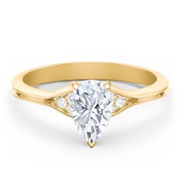 Diamond Engagement Ring with Cluster Side Accents in 10K Solid Yellow Gold