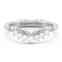 Vintage Beaded Twisted Rope Curved Band with Diamonds