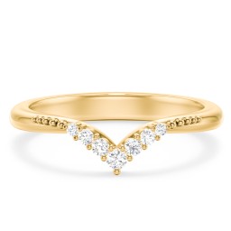 Vintage Beaded V-Shaped Band With Graduated Diamonds in 10K Solid Yellow Gold with Lab Diamond