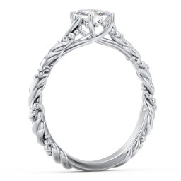 Vintage Solitaire Engagement Ring with Beaded Twisted Rope Band