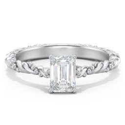 Vintage Solitaire Engagement Ring with Beaded Twisted Rope Band