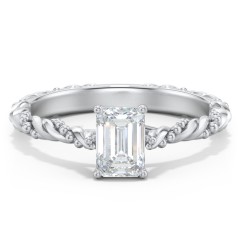 Vintage Solitaire Engagement Ring with Beaded Twisted Rope Band – 14K White Gold