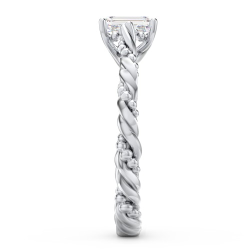 Vintage Solitaire Engagement Ring with Beaded Twisted Rope Band – 14K White Gold