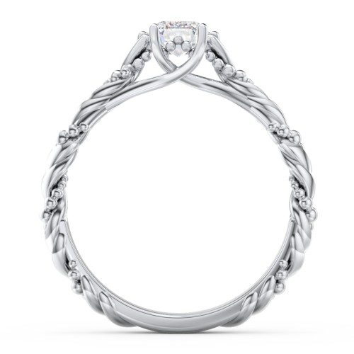Vintage Solitaire Engagement Ring with Beaded Twisted Rope Band – 14K White Gold