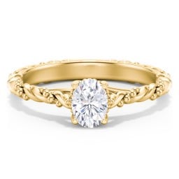 Vintage Solitaire Engagement Ring with Beaded Twisted Rope Band