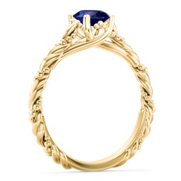 Vintage Solitaire Engagement Ring with Beaded Twisted Rope Band in 10K Solid Yellow Gold with 09BSAP-OV-0.50