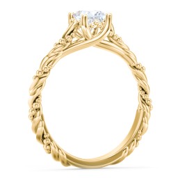 Vintage Solitaire Engagement Ring with Beaded Twisted Rope Band in 10K Solid Yellow Gold