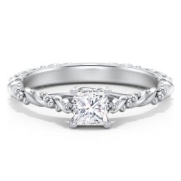 Vintage Solitaire Engagement Ring with Beaded Twisted Rope Band