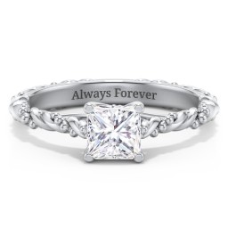 Vintage Solitaire Engagement Ring with Beaded Twisted Rope Band