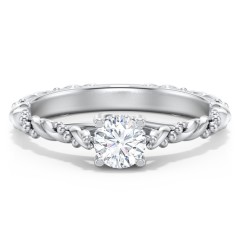 Vintage Solitaire Engagement Ring with Beaded Twisted Rope Band