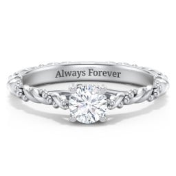 Vintage Solitaire Engagement Ring with Beaded Twisted Rope Band