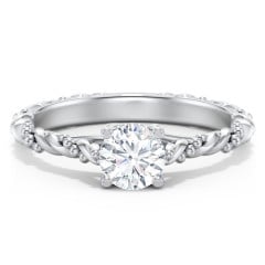 Vintage Solitaire Engagement Ring with Beaded Twisted Rope Band