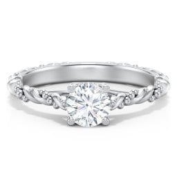 Vintage Solitaire Engagement Ring with Beaded Twisted Rope Band