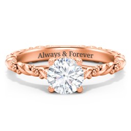 Vintage Solitaire Engagement Ring with Beaded Twisted Rope Band