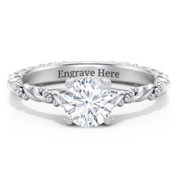 Vintage Solitaire Engagement Ring with Beaded Twisted Rope Band