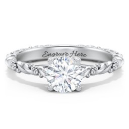 Vintage Solitaire Engagement Ring with Beaded Twisted Rope Band