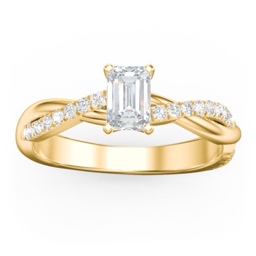 Twisted Infinity Engagement Ring with Side Stones – 10K Yellow Gold with Lab Diamond