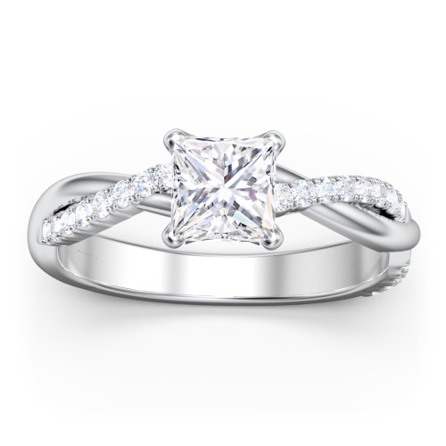 Twisted Infinity Engagement Ring with Side Stones – 14K White Gold with Lab Diamond