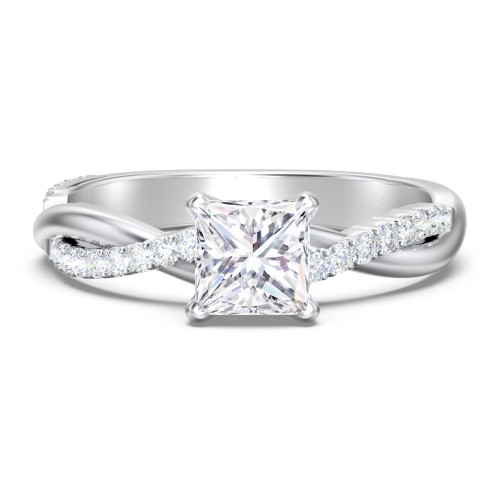 Twisted Infinity Engagement Ring with Side Stones – 14K White Gold with Lab Diamond