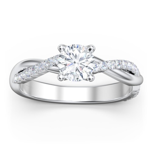 Twisted Infinity Engagement Ring with Side Stones – 14K White Gold with Lab Diamond