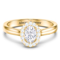 Classic Halo Solitaire Diamond Engagement Ring in 10K Solid Yellow Gold with 04LABDIAM-OV-0.50-VS2-G-G and Lab Diamond