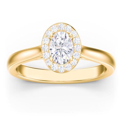 Classic Halo Solitaire Diamond Engagement Ring – 10K Yellow Gold with Lab Diamond