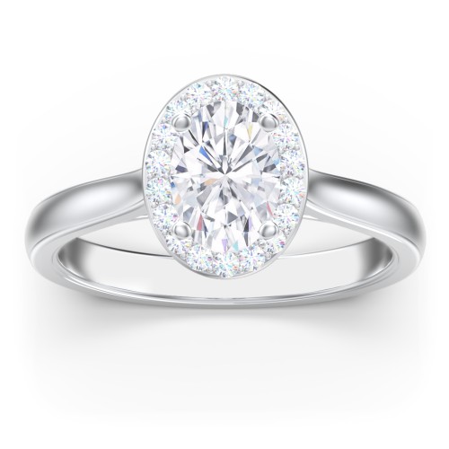 Classic Halo Solitaire Diamond Engagement Ring – 14K White Gold with Lab Diamond