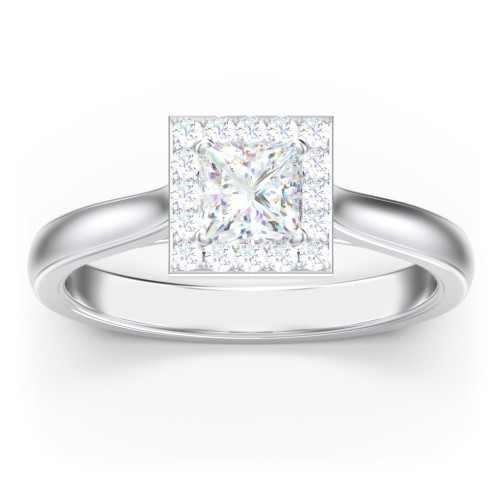 Classic Halo Solitaire Diamond Engagement Ring – 14K White Gold with Lab Diamond