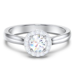 Classic Halo Solitaire Diamond Engagement Ring – 14K White Gold with Lab Diamond