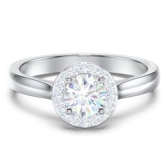 Classic Halo Solitaire Diamond Engagement Ring – 14K White Gold with Lab Diamond
