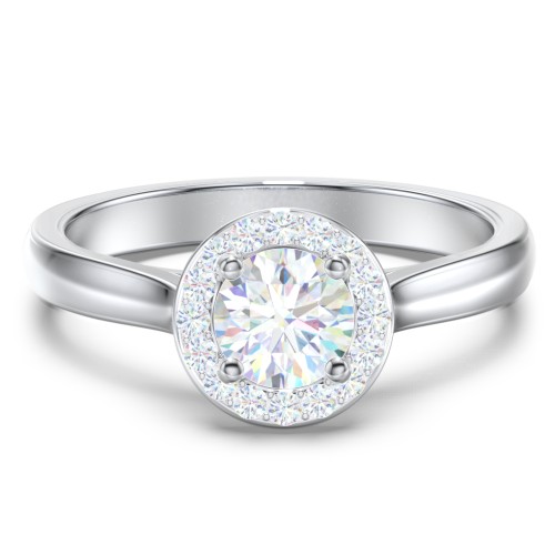 Classic Halo Solitaire Diamond Engagement Ring – 14K White Gold with Lab Diamond