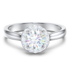 Classic Halo Solitaire Diamond Engagement Ring – 14K White Gold with Lab Diamond
