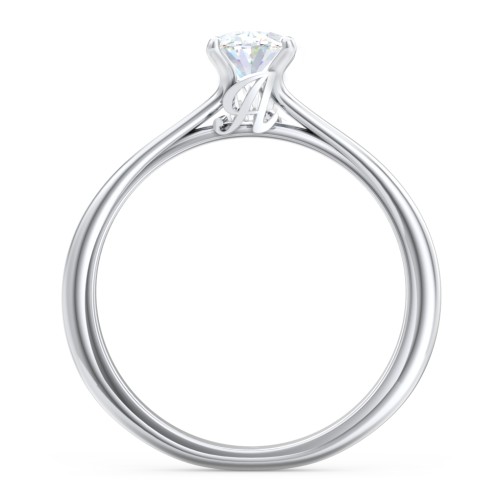 Solitaire Diamond Engagement Ring with Personalised Initials – 14K White Gold