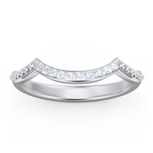 Diamond Accent Arched Wedding Band – 14K White Gold with Lab Diamond