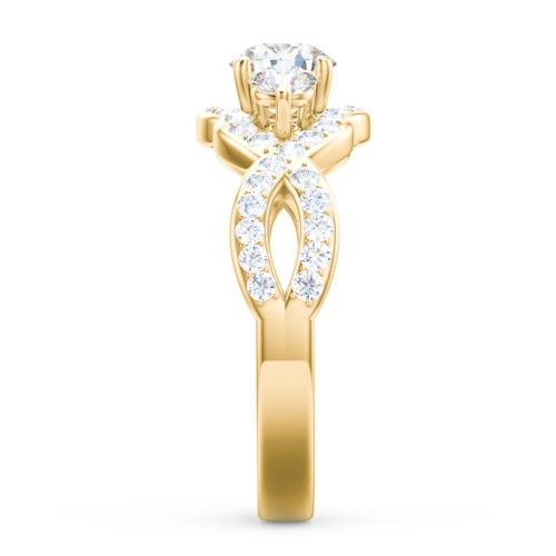 Halo 3-Stone Diamond Engagement Ring with Accented Twisted Band