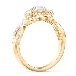 Halo 3-Stone Diamond Engagement Ring with Accented Twisted Band in 10K Solid Yellow Gold