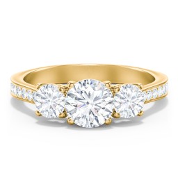 Classic 3-Stone Diamond Engagement Ring with Accents in 10K Solid Yellow Gold with 04LABDIAM-RD-1.00-SI1-F-VG and Lab Diamond