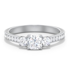 Classic 3-Stone Diamond Engagement Ring with Accents – 14K White Gold with Lab Diamond