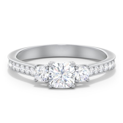Classic 3-Stone Diamond Engagement Ring with Accents – 14K White Gold with Lab Diamond