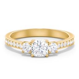 Classic 3-Stone Diamond Engagement Ring with Accents in 10K Solid Yellow Gold