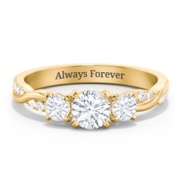 3-Stone Diamond Engagement Ring with Twisted Band and Accents in 10K Solid Yellow Gold with 04LABDIAM-RD-0.50-VS2-F-VG and Lab Diamond