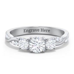 3-Stone Diamond Engagement Ring with Twisted Band and Accents