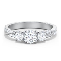 3-Stone Diamond Engagement Ring with Twisted Band and Accents