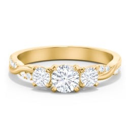 3-Stone Diamond Engagement Ring with Twisted Band and Accents