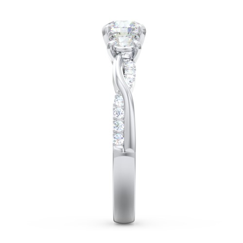 3-Stone Diamond Engagement Ring with Twisted Band and Accents – 14K White Gold with Lab Diamond