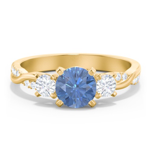 3-Stone Diamond Engagement Ring with Twisted Band and Accents – 10K Yellow Gold with IceBlueSapp-RD-1.00 and Lab Diamond