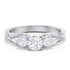 3-Stone Diamond Engagement Ring with Twisted Split Shank – 14K White Gold with Diamond